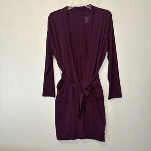 Pact Organic Cotton Wrap Robe Plum Purple Long Sleeve Belted Pockets Size L